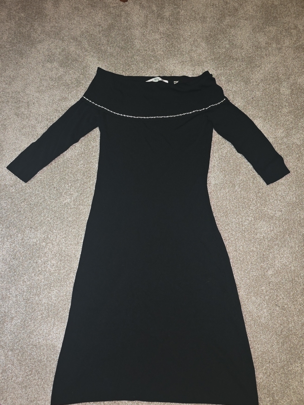 Max Studio Black Off-the-Shoulder Midi Dress with Rhinestone Trim